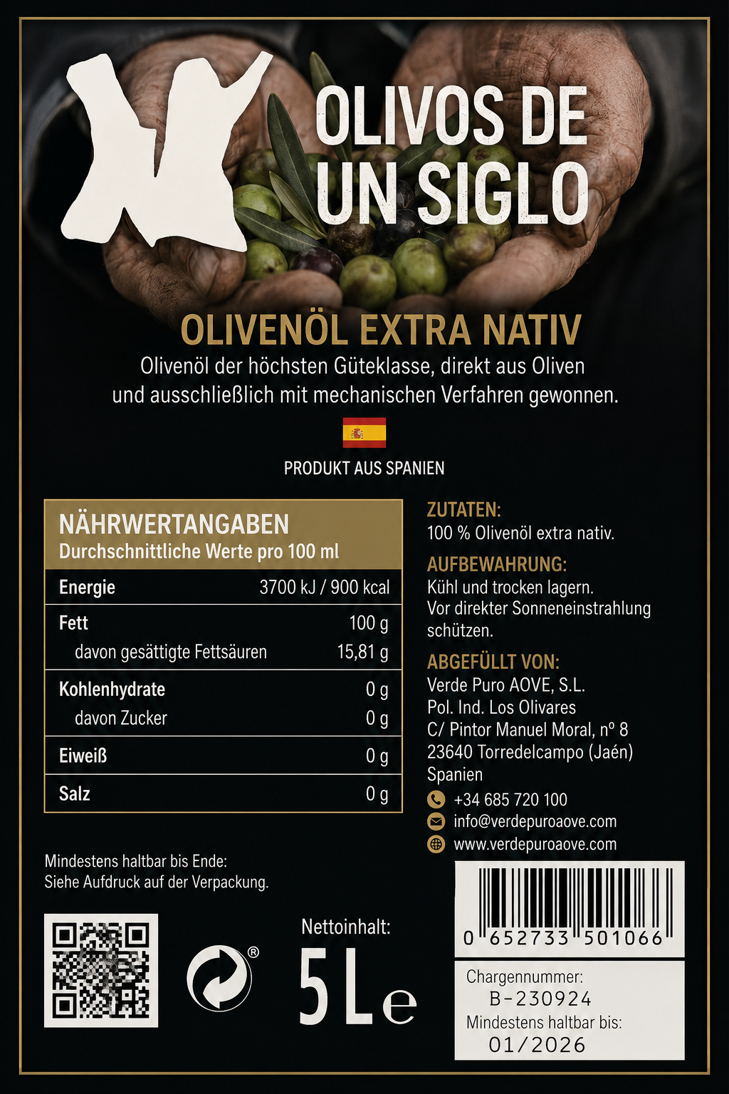 Natives Olivenöl Extra 5L aus Jaén – 100% Picual | Oro del Sur